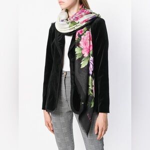 384. GUCCI Silk Rising Flowers XL Monogram Raw Edge Scarf 55” NWT $598